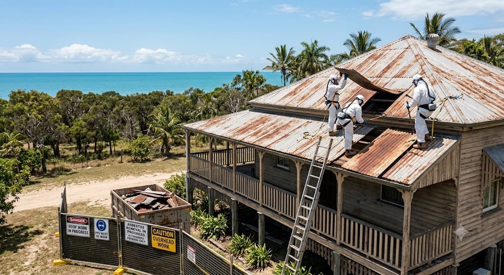 Asbestos roof removal in Bundaberg — licensed removalist assessing an older fibro roof