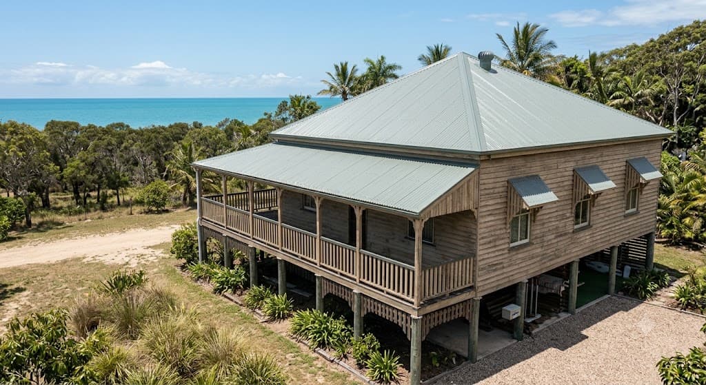 Tile to Colorbond roof conversion in Bundaberg — new metal roofing sheets being installed