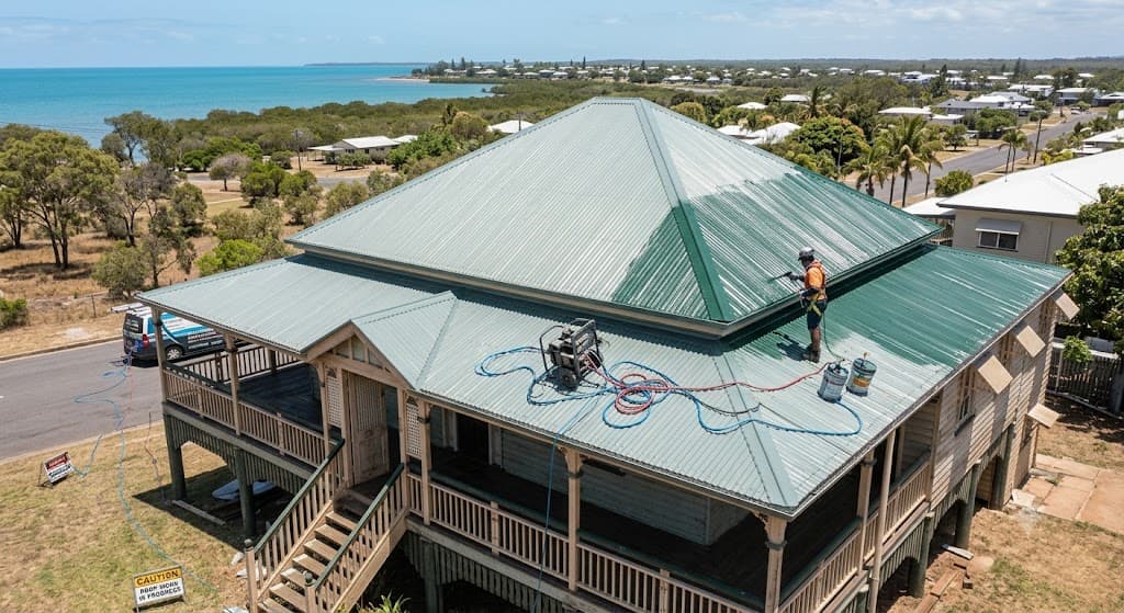 Roofing tradesperson working on an Bundaberg tile roof