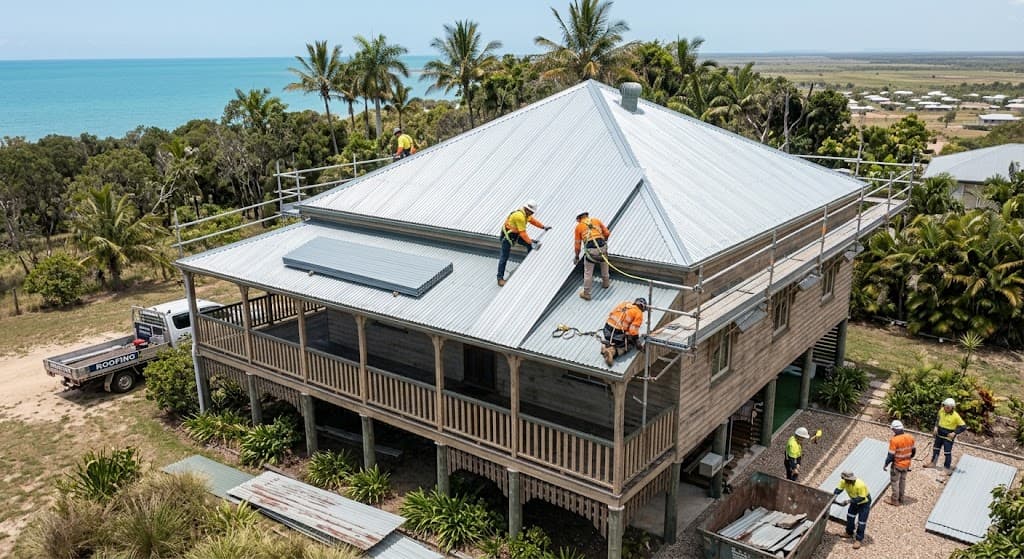 Roof repair vs replacement in Bundaberg — roofer assessing tile condition before recommending next steps